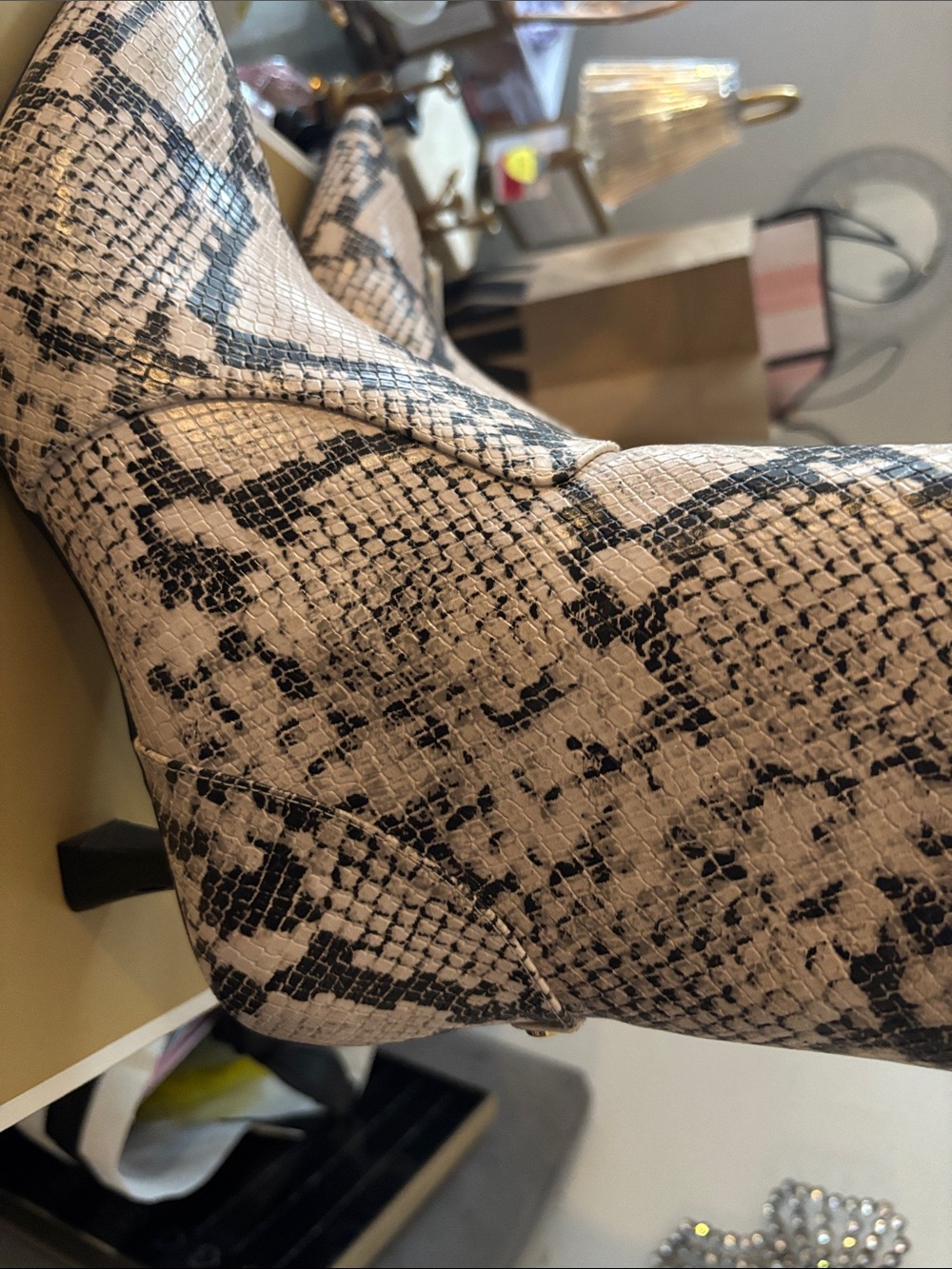 Michael Kors Beige and Black Snake-Print Ankle Boot